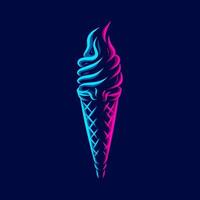 Diseño colorido de retrato de arte pop de línea de logotipo de helado con fondo oscuro. ilustración vectorial abstracta. vector