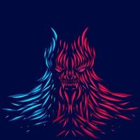 Werewolf line pop art portrait colorful logo design with dark background. Abstract vector illustration.