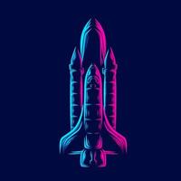 Rocket the galaxy spaceship  line pop art portrait logo colorful design with dark background. Abstract vector illustration.