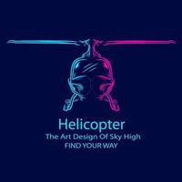 Helicopter logo line pop art portrait colorful design with dark background. Abstract vector illustration.