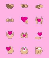 Friendship and Love Vector Line Icons Set. Relationship, Mutual Understanding, Mutual Assistance, Interaction