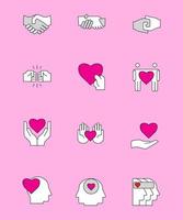 Friendship and Love Vector Line Icons Set. Relationship, Mutual Understanding, Mutual Assistance, Interaction. Perfect.