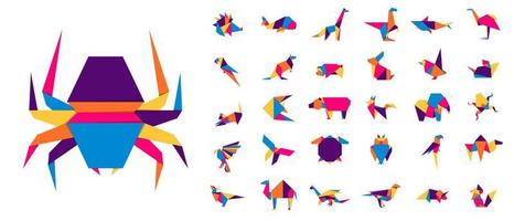 Colorful origami animals. Abstract polygon animals. Folded paper shapes. Vector animal icons set. Origami. A set of origami. Vector illustration