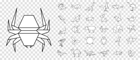 Line origami animals. Abstract polygon animals. Folded paper shapes. Vector animal icons set. Origami. A set of origami. Vector illustration