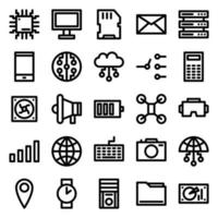 conjunto de 25 iconos web de dispositivos y tecnología en estilo de línea. industria 4.0 concepto fábrica del futuro. colección de iconos lineales de tecnología. ilustración vectorial vector