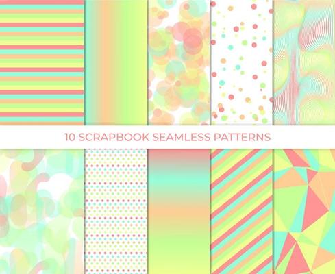 Scrapbook background. Seamless pattern. Cute paper for scrap design. Trendy modern texture. Color illustration. Geometric backdrop. Vector illustration