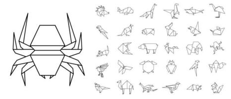 animales de origami de línea. animales poligonales abstractos. formas de papel plegado. conjunto de iconos de animales vectoriales. origami. un conjunto de origamis. ilustración vectorial vector