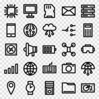 Set of 25 Device and technology web icons in line style. Industry 4.0 concept factory of the future. Collection Linear Icons of Technology. Vector illustration.