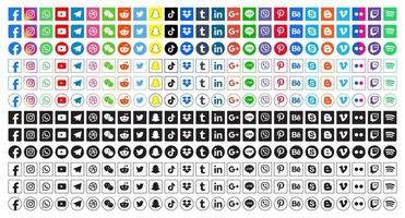 Set popular social media icons. Facebook, instagram, twitter, youtube, pinterest, behance, google, linkedin, whatsap, snapchat and many more. Editorial vector illustration