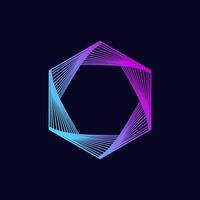 Colored swirling lines hexagon shape. Vector twisted wireframe geometric element. Abstract symbol consisting of hexagons. Technology graphic spiral.