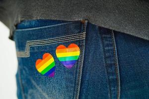 Asian woman with rainbow flag, LGBT symbol rights and gender equality, LGBT Pride Month in June. photo