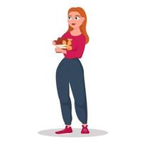 Young woman carries wood for a fire. Female character with logs in her hands. Flat vector Illustration