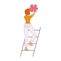 Woman climbing stepladder character. Mental health concept. vector