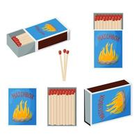 conjunto de fósforos. caja de fósforos abierta llena de fósforos. herramienta inflamable doméstica para encender fuego en caja de cartón. ilustración vectorial plana. vector