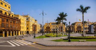 Beautiful colonial buildings and streets in the Peruvian capital, Lima Editorial photo. photo