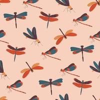 Beautiful dragonflies with colorful wings seamless pattern. Flat vector illustration