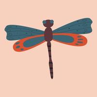 Beautiful dragonfly with colorful wings. Flat vector illustration.