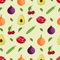 frutas y verduras de patrones sin fisuras. comida vegetariana, concepto de alimentación saludable. ilustración vectorial plana vector