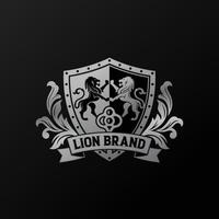 Lion heraldry emblem modern line style with a shield and crown - vector illustration