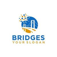 pixel bridge logo design vector template