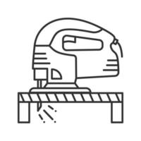 Icono lineal de tablón de madera de corte de rompecabezas eléctrico. ilustración de línea delgada. símbolo de contorno dibujo de contorno aislado vectorial vector