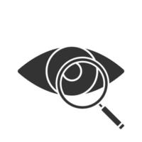 Eye with magnifying glass glyph icon. Eye test. Vision examination. Silhouette symbol. Negative space. Vector isolated illustration