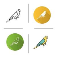 Budgerigar icon. Flat design, linear and color styles. Common parakeet. Parrot. Isolated vector illustrations