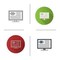 Eye diagnostic computer icon. Vision examination. Flat design, linear and color styles. Isolated vector illustrations