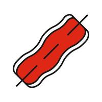 Bacon strip on skewer color icon. Isolated vector illustration