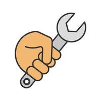 Hand holding wrench color icon. Combination spanner. Isolated vector illustration