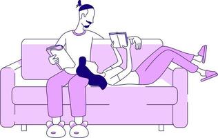 Couple reading together semi flat color vector characters