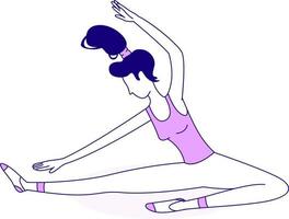 Girl makes stretching exercise semi flat color vector character