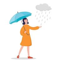 Vector illustration girl with umbrella and sneakers like rain.