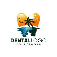 Modern Tooth Teeth Dental on the Beach logo design inspiration vector