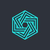 Tech Cube logo design template. Vector hexagon logotype illustration with stripe. Graphic modern box icon symbol isolated on background.
