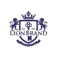 Lion heraldry emblem modern line style with a shield and crown - vector illustration