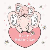 cute cartoon elephant mother and child, happy mother's day, wild life animal character illustration, woodland doodle vector