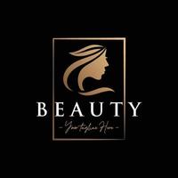 Beauty woman elegant silhouette with rectangle gold logo template vector