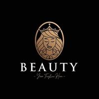 plantilla de logotipo de oro de cara de reina de mujer de belleza vector