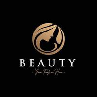 Beauty woman silhouette simple circle gold logo template vector