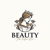 plantilla de diseño de logotipo de belleza de oro femenino de reina natural de mujer vector