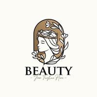 plantilla de diseño de logotipo de belleza de oro femenino mínimo natural mujer reina vector