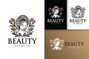 plantilla de diseño de logotipo de belleza de oro femenino de reina floral natural de mujer