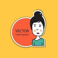 Sticker label with cute women cartoon vector illustration for packaging and advertising. web icon, logo design