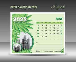 Calendar 2022 design, May Month template, Desk Calendar 2022 Template Green flowers nature concept, planner, Wall calendar creative idea, advertisement, printing template, vector eps10