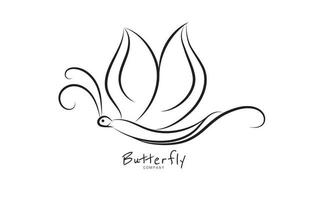 Butterfly logo vector template for cosmetic, beauty, spa. Black and white hand drawn butterfly illustration. vintage style