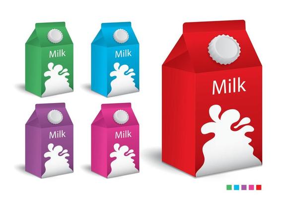 Milk boxes, Juice boxes set Vector realistic. Mock-up packages. White paper drink packaging 3D.