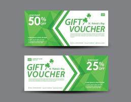 St. Patrick's Day Gift voucher card, Green Gift Voucher template, coupon design, certificate, ticket template, discount card, sale banner design, vector illustration