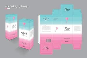 caja, plantilla de embalaje para cosmética, suplemento, spa, belleza, comida, cabello, piel, loción, medicina, crema. idea creativa de diseño de producto. cajas 3d, fondo pastel de patrón de línea, vector de logotipo de corazón