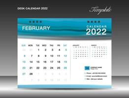 Desk Calendar 2022 Template vector, February 2022 year vector